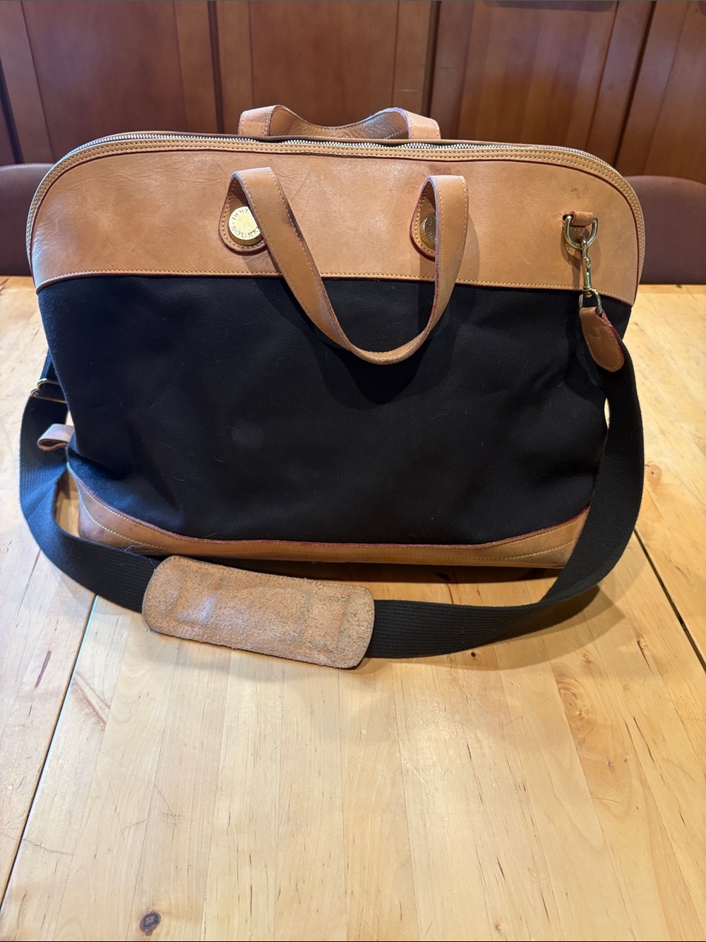 Dooney & Bourke Black Canvas and Tan Leather Travel Bag
